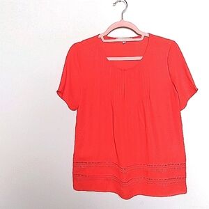 41 Hawthorn Orange Short Sleeve Scoop Neck Laser Cut Blouse Size XS